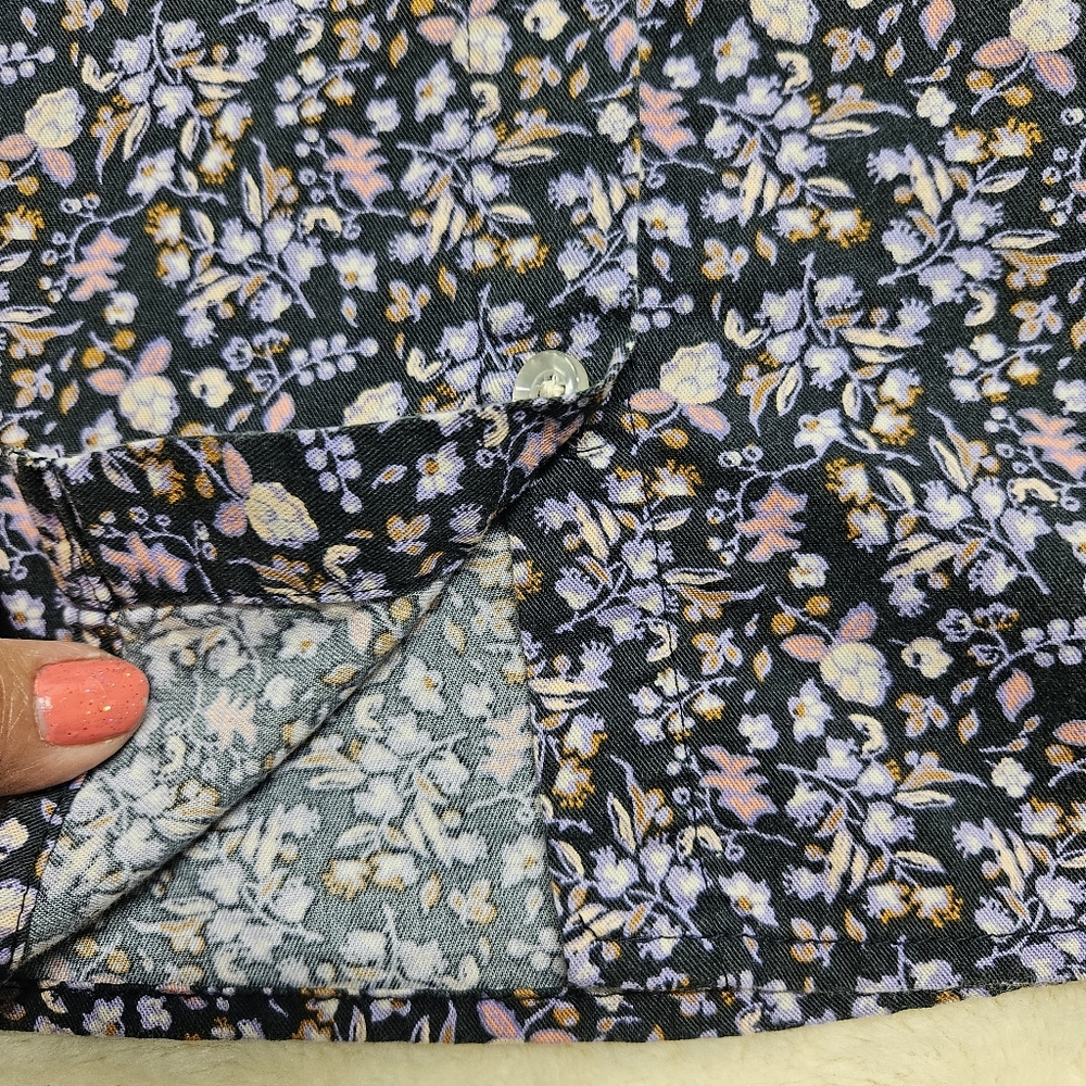 Universal Thread Navy Floral Button-Up Roll Cuff Camp Shirt Size XXL - Picture 7 of 11